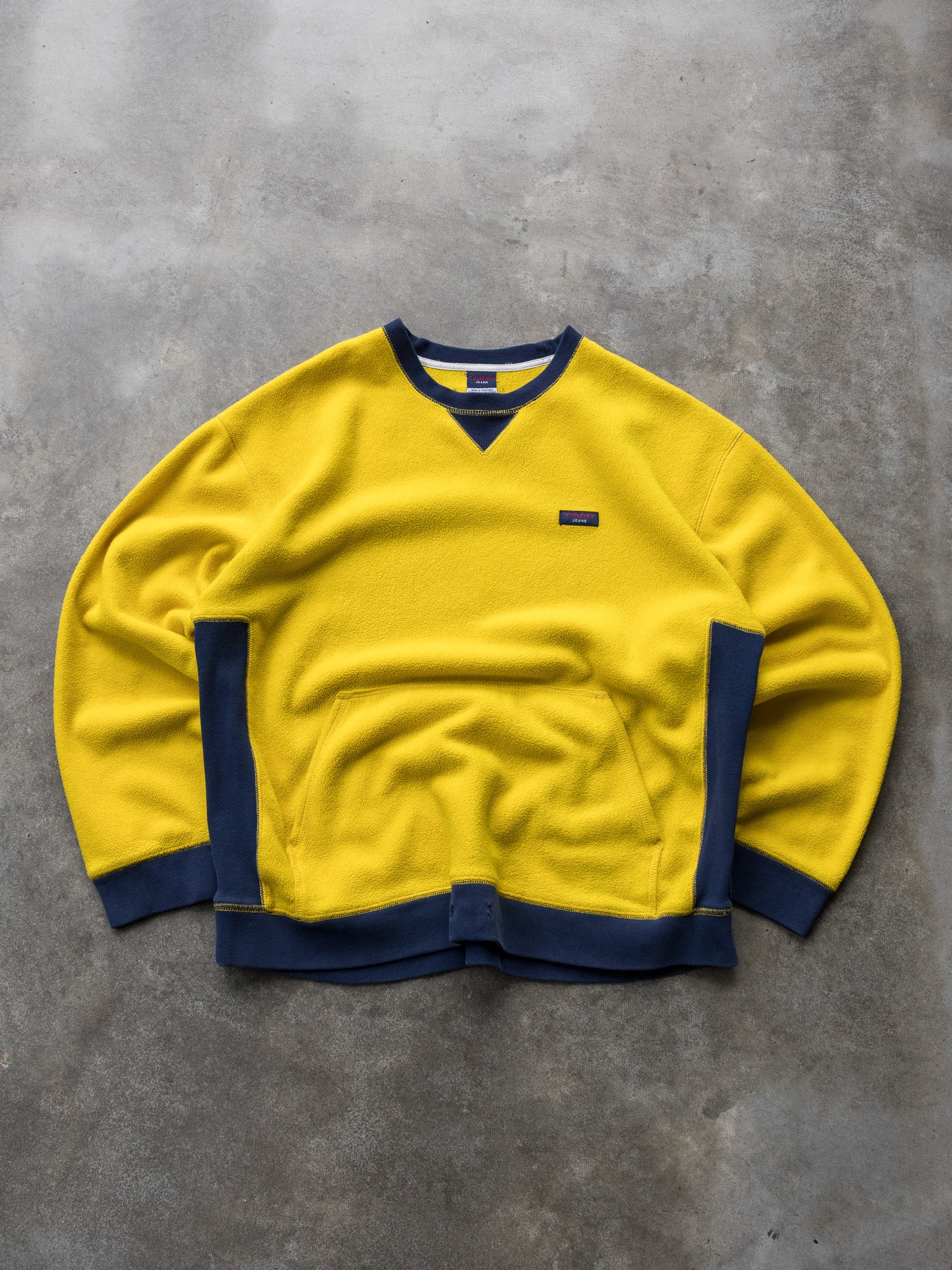 Vintage 00s Yellow & Navy Tommy Jeans Fleece Sweatshirt (M)