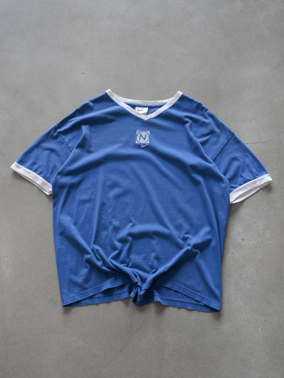 Vintage 90s Blue Nike V-Neck Ringer Tee (XL)