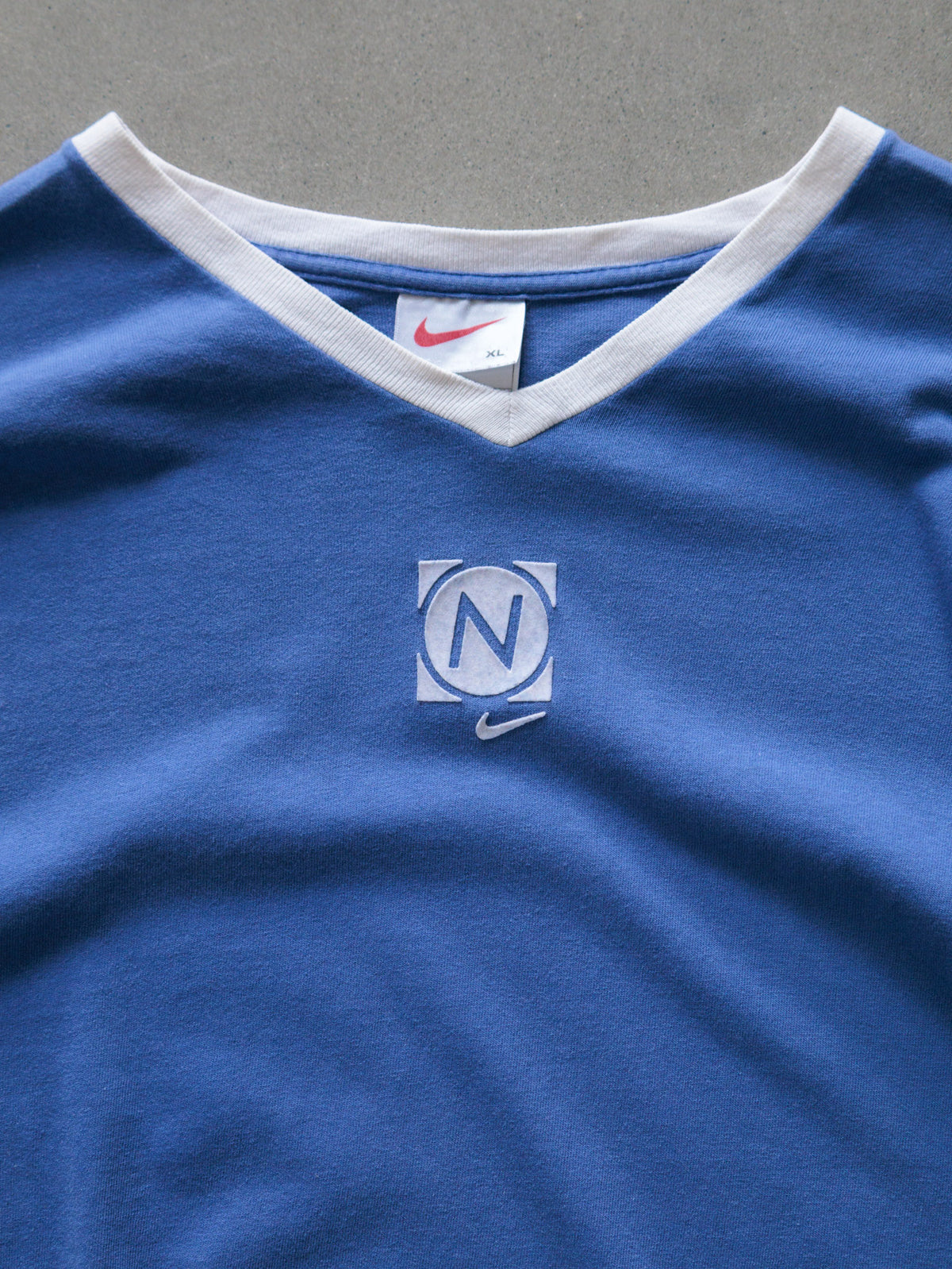 Vintage 90s Blue Nike V-Neck Ringer Tee (XL)
