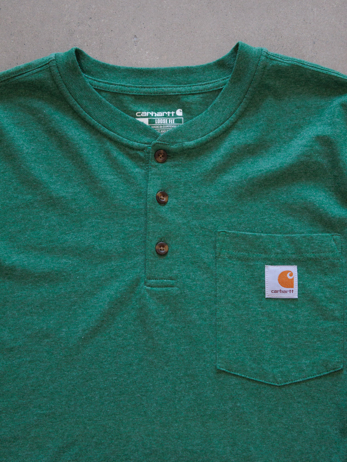 Vintage Green Carhartt Henley Long Sleeve Tee (M)