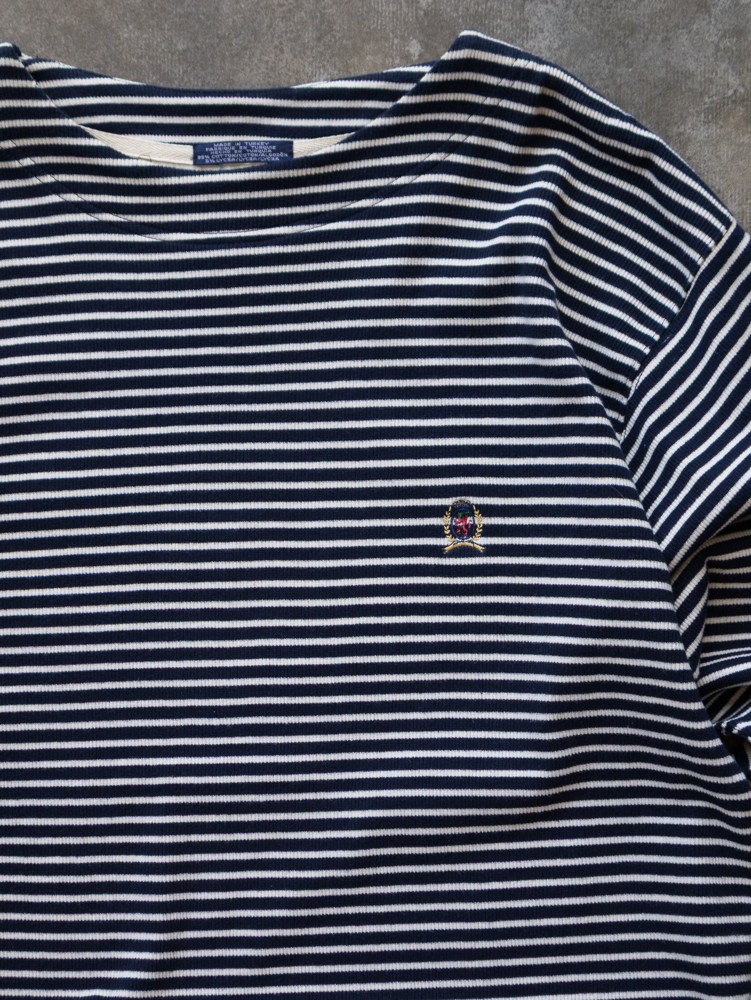 Vintage 00s Navy & White Striped Tommy Hilfiger Long Sleeve (L)