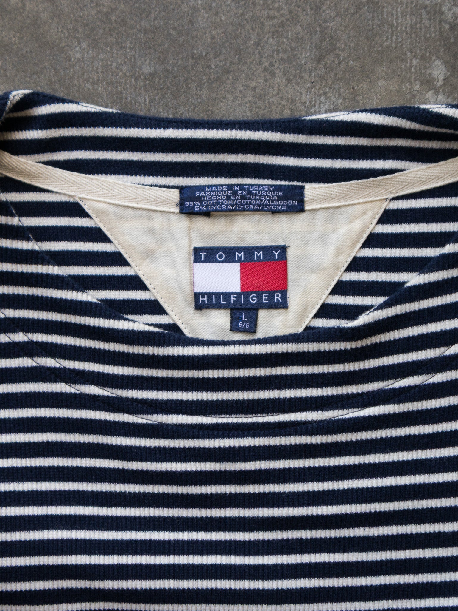 Vintage 00s Navy & White Striped Tommy Hilfiger Long Sleeve (L)
