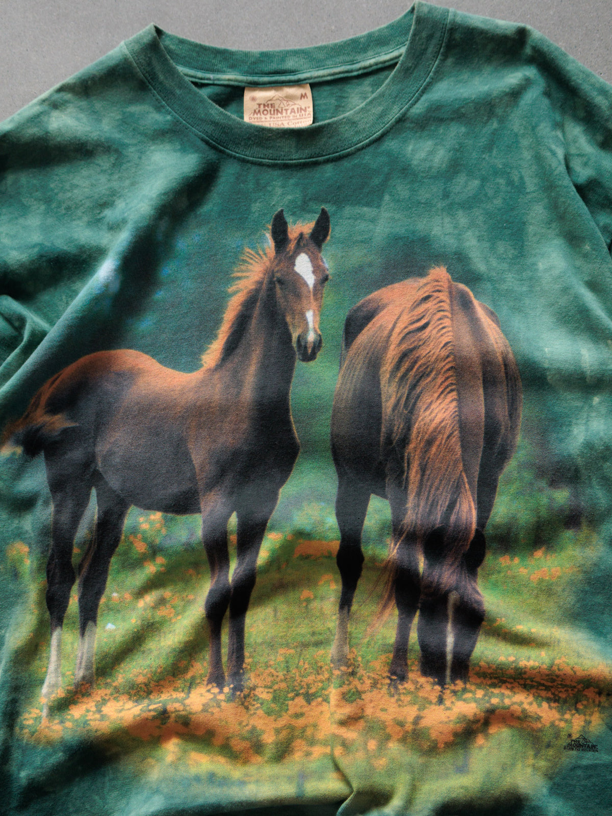 Vintage 00s Green Tie-Dye The Mountain Horse & Foal Tee (M)