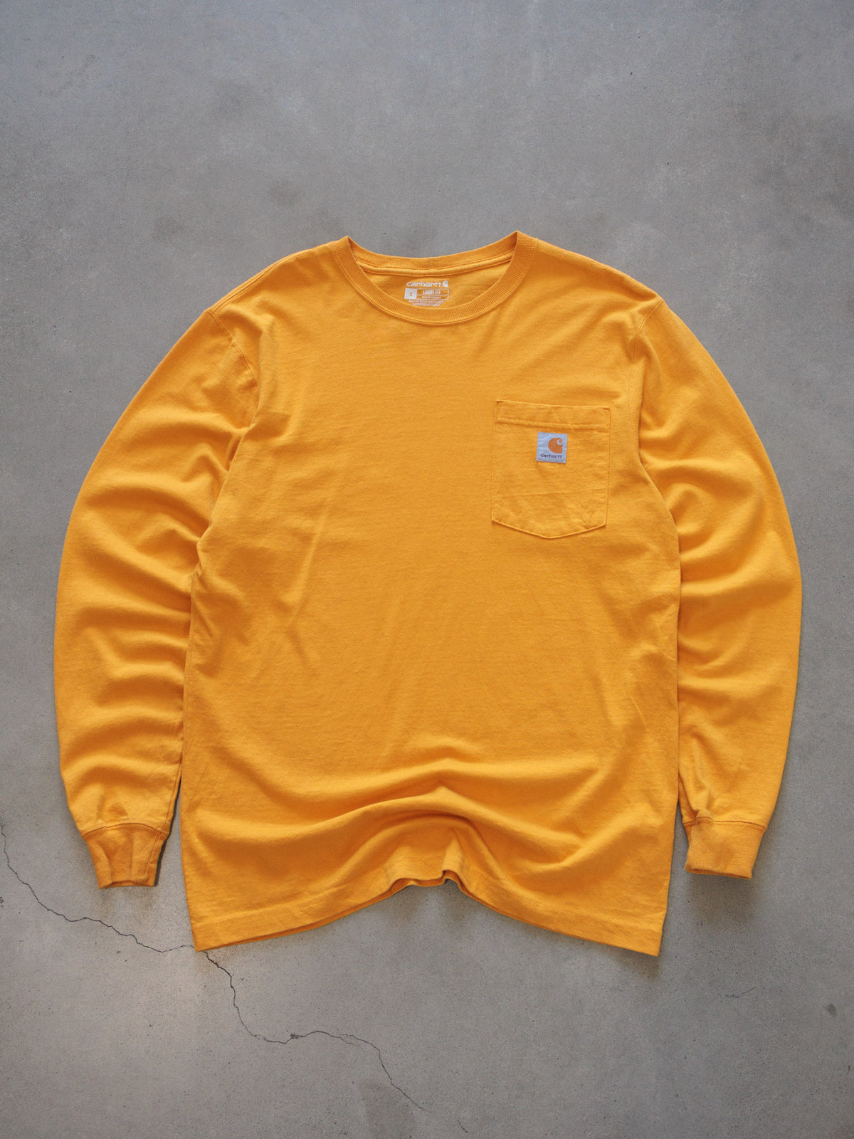 Vintage Yellow Carhartt Pocket Long Sleeve Tee (S)
