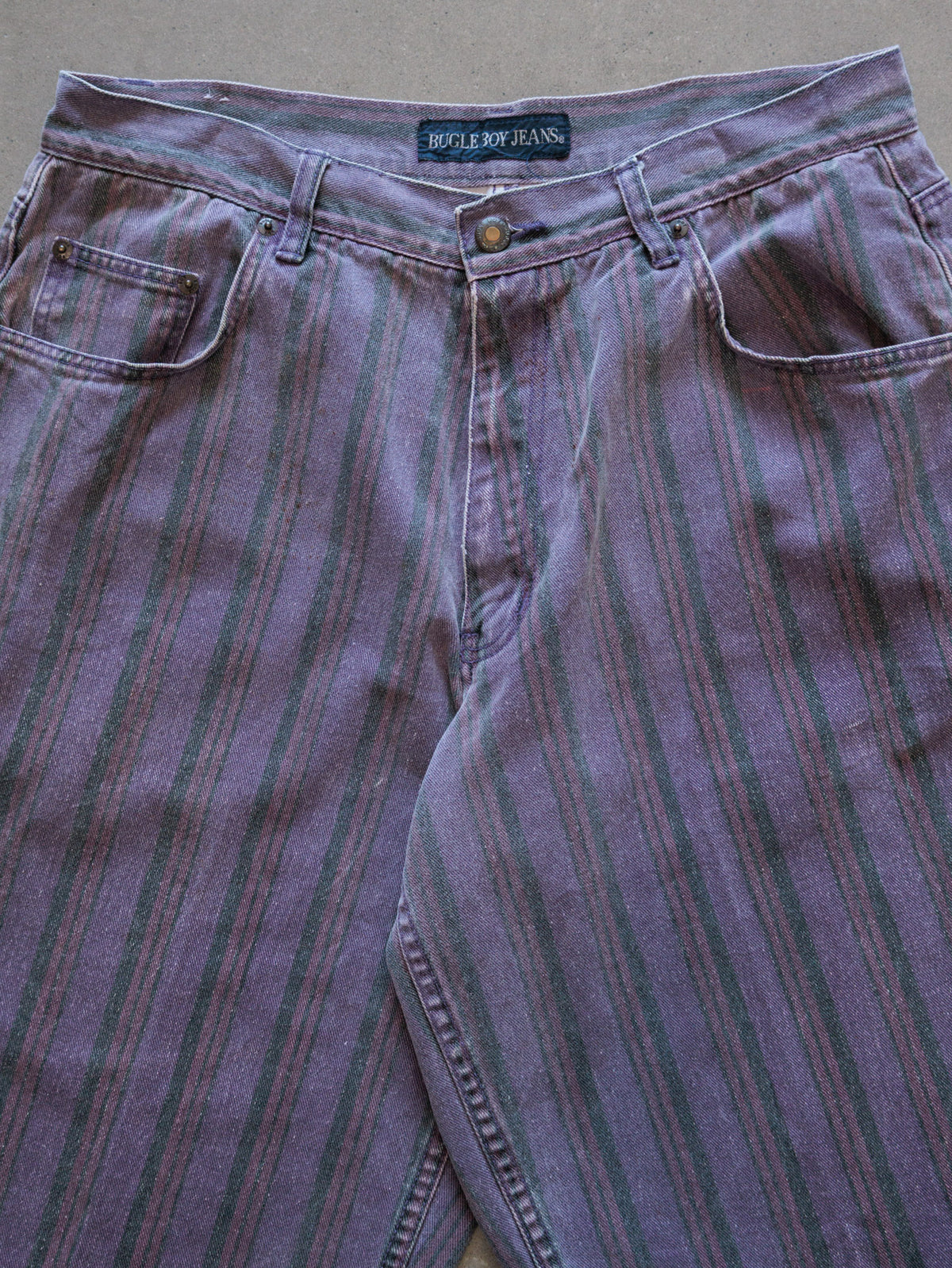 Vintage 90s Purple Striped Bugle Boy Denim Shorts (W34)