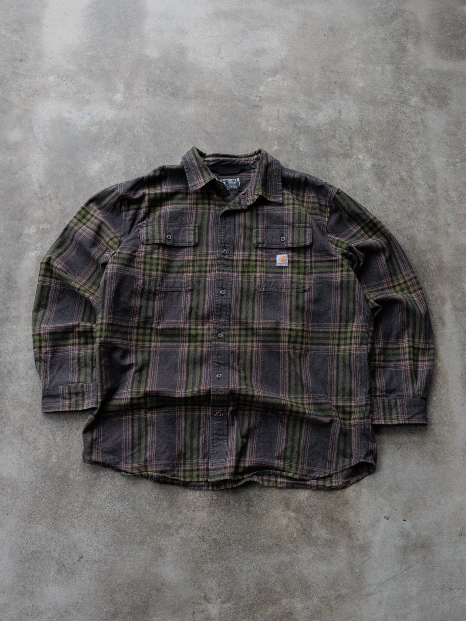 Vintage Green Plaid Carhartt Flannel Shirt (XL)