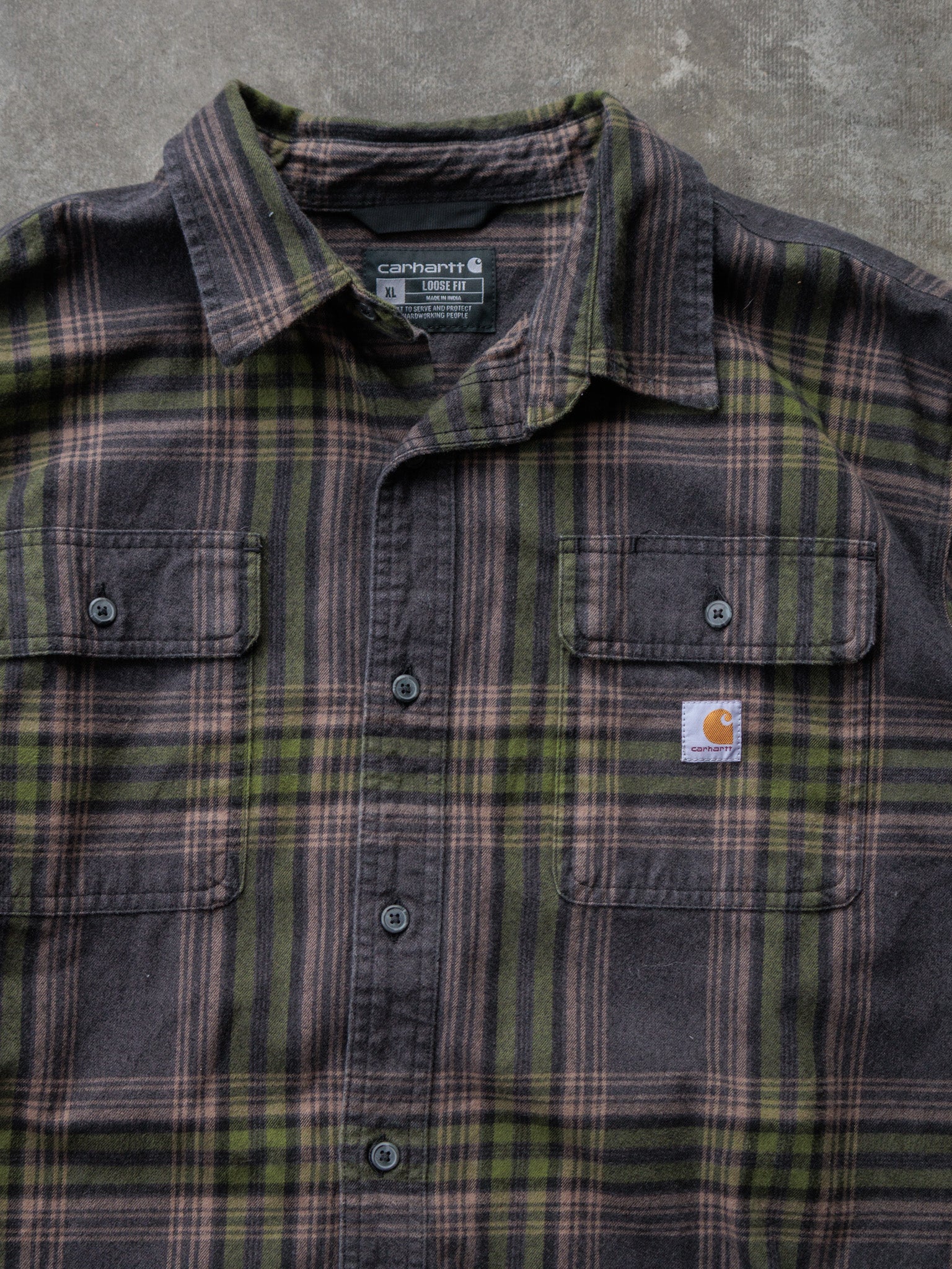 Vintage Green Plaid Carhartt Flannel Shirt (XL)