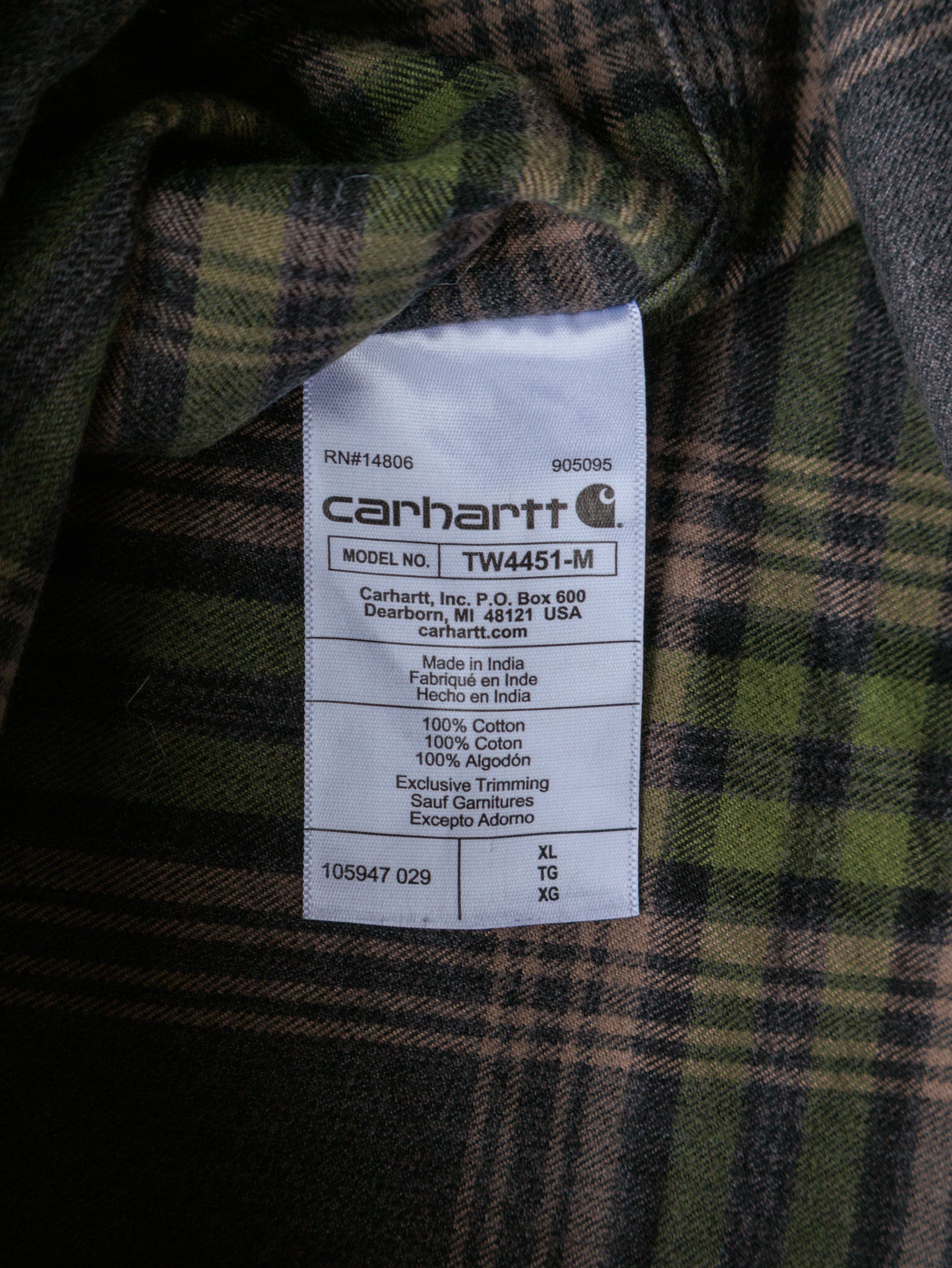 Vintage Green Plaid Carhartt Flannel Shirt (XL)