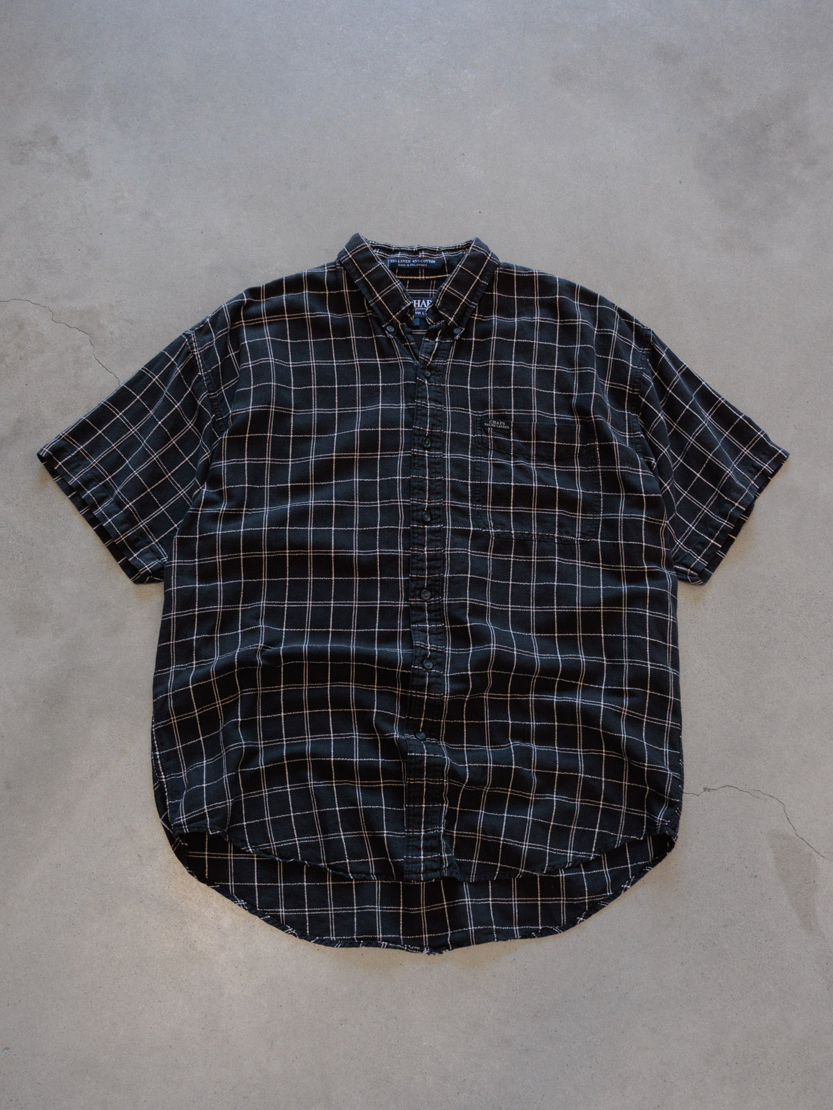 Vintage 90s Black Windowpane Plaid Chaps Ralph Lauren Short Sleeve Shirt (L)