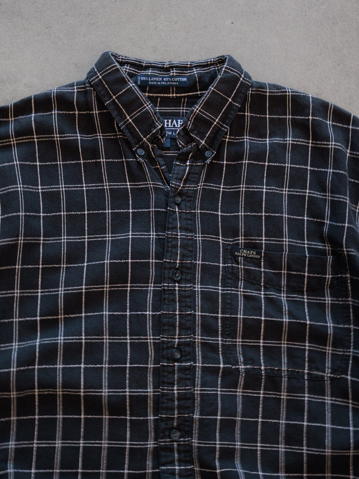 Vintage 90s Black Windowpane Plaid Chaps Ralph Lauren Short Sleeve Shirt (L)