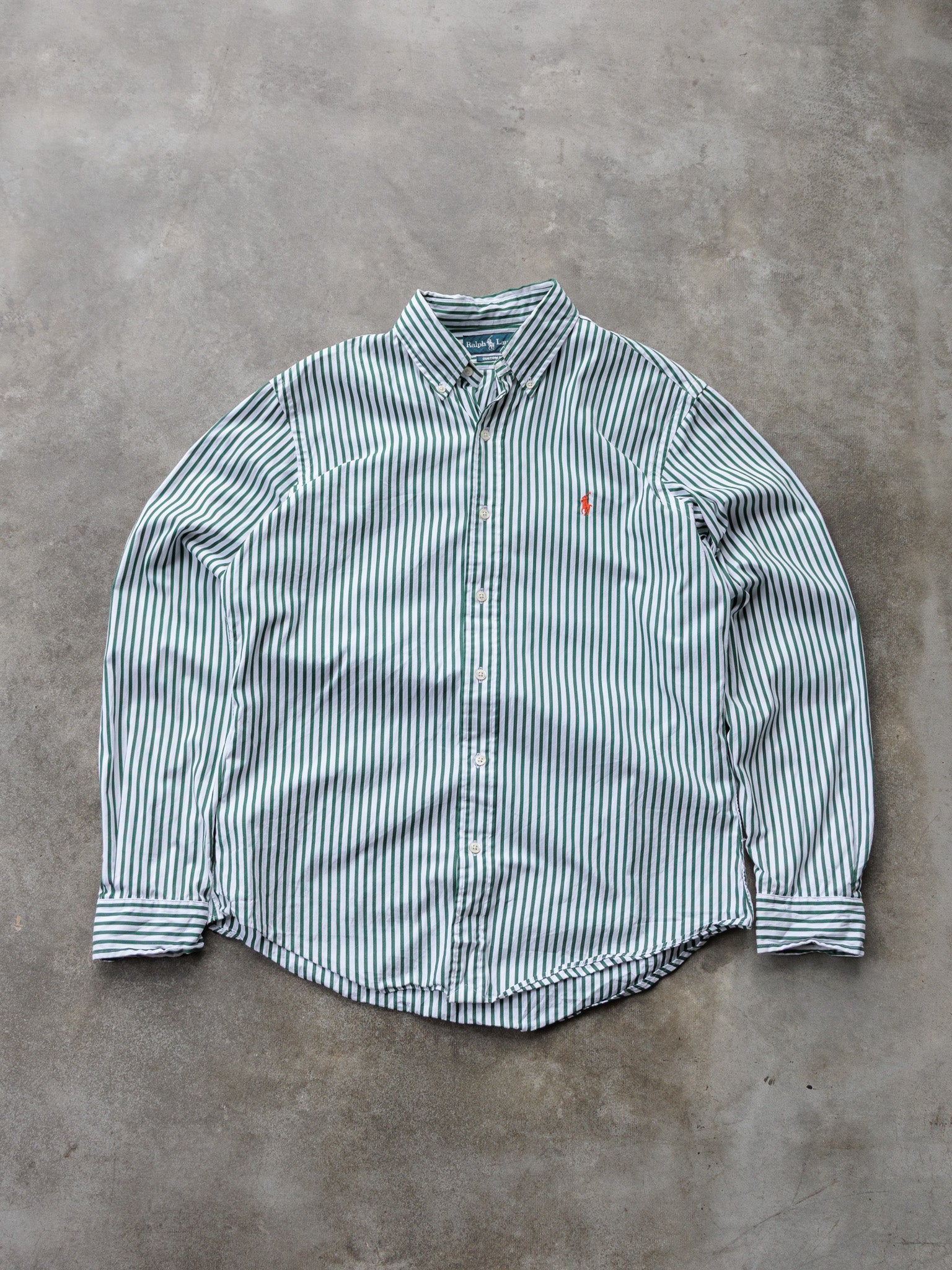 Vintage 00s Green Striped Ralph Lauren Shirt (M)