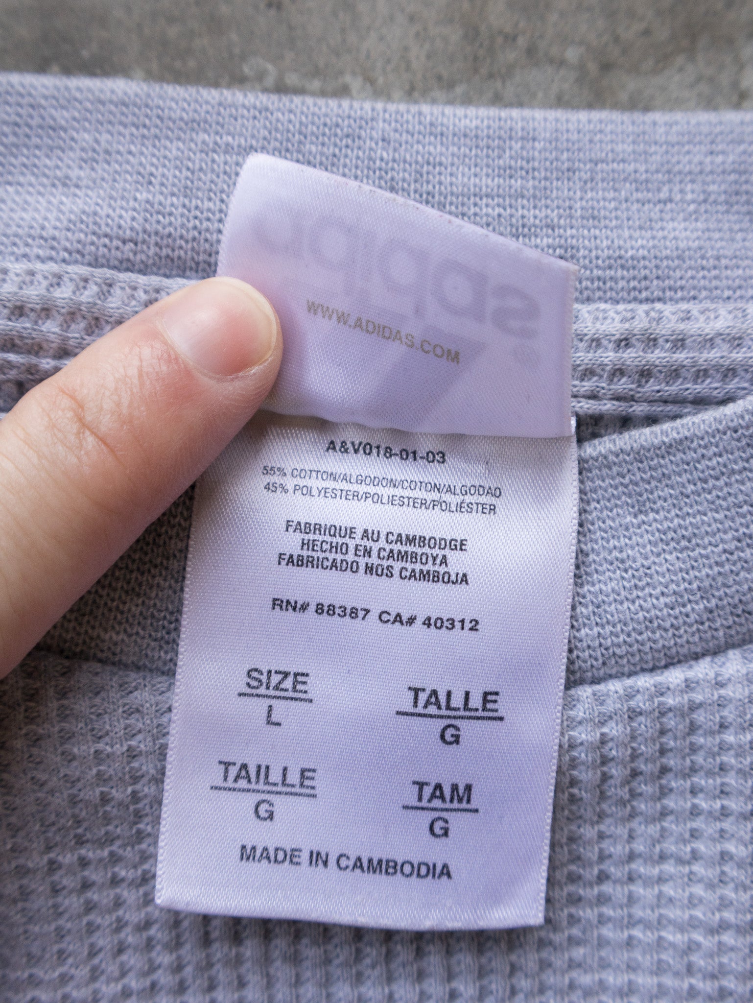 Vintage 00s Grey Adidas Waffle Knit Long Sleeve (L)