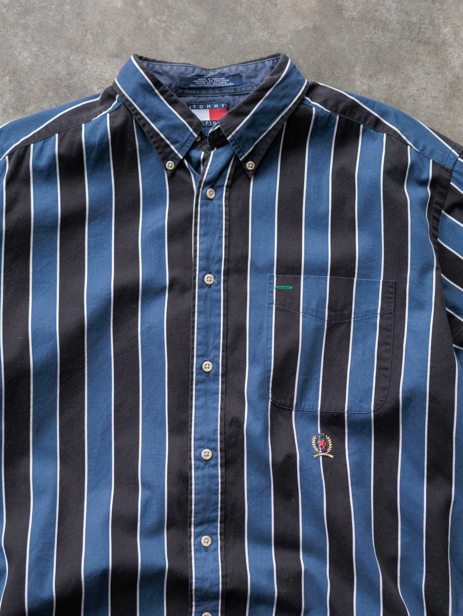 Vintage 00s Navy Striped Tommy Hilfiger Shirt (L)