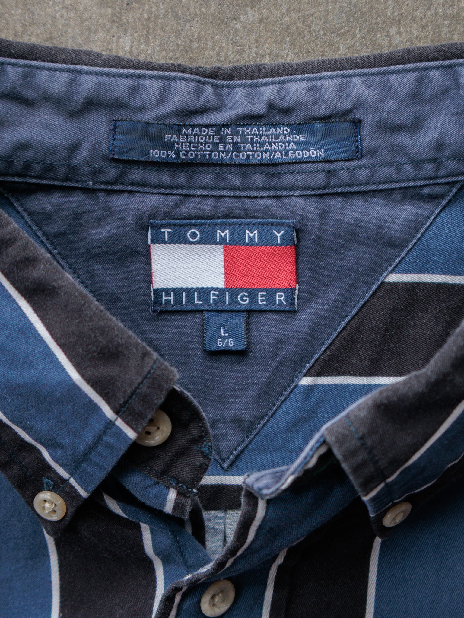 Vintage 00s Navy Striped Tommy Hilfiger Shirt (L)