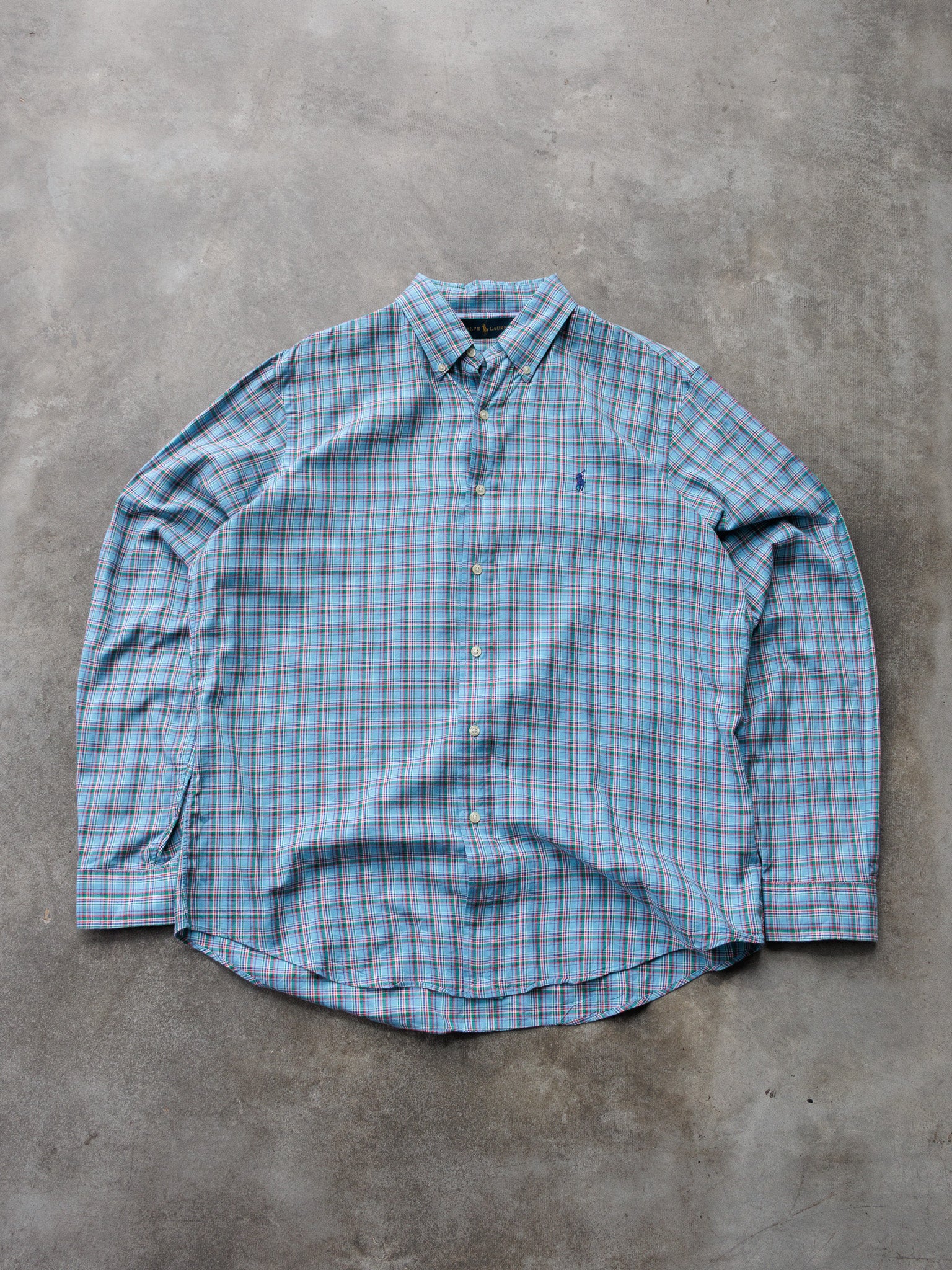 Vintage Blue Plaid Ralph Lauren Shirt (L)