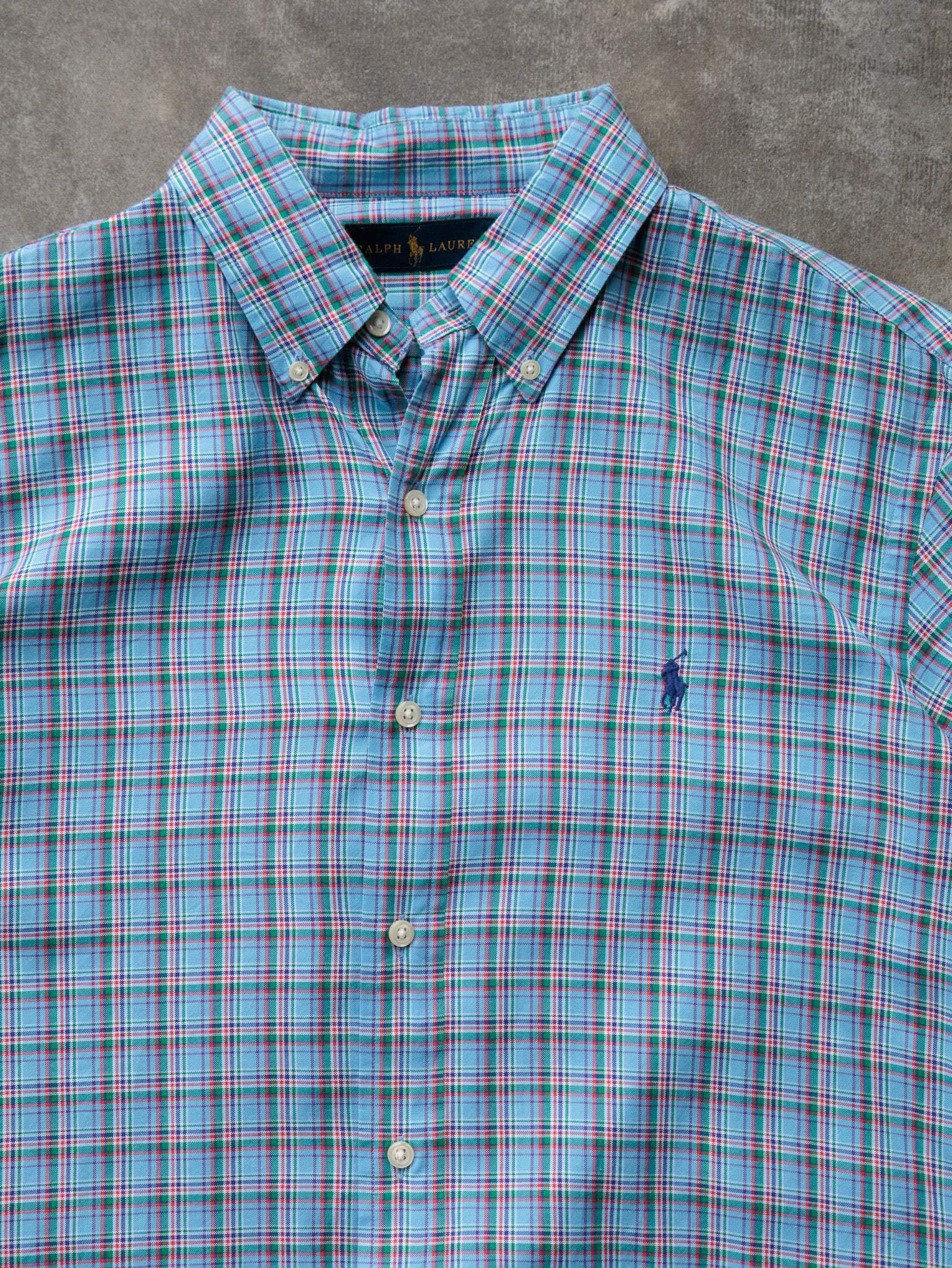 Vintage Blue Plaid Ralph Lauren Shirt (L)
