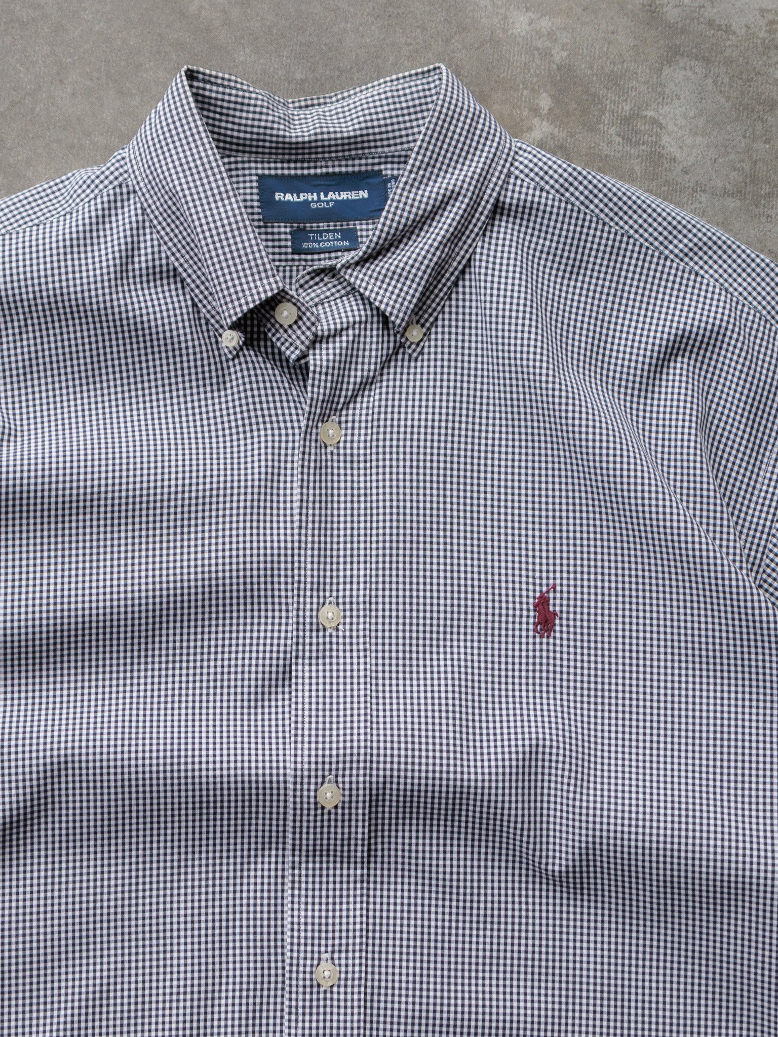 Vintage Navy Gingham Ralph Lauren Golf Shirt (L)