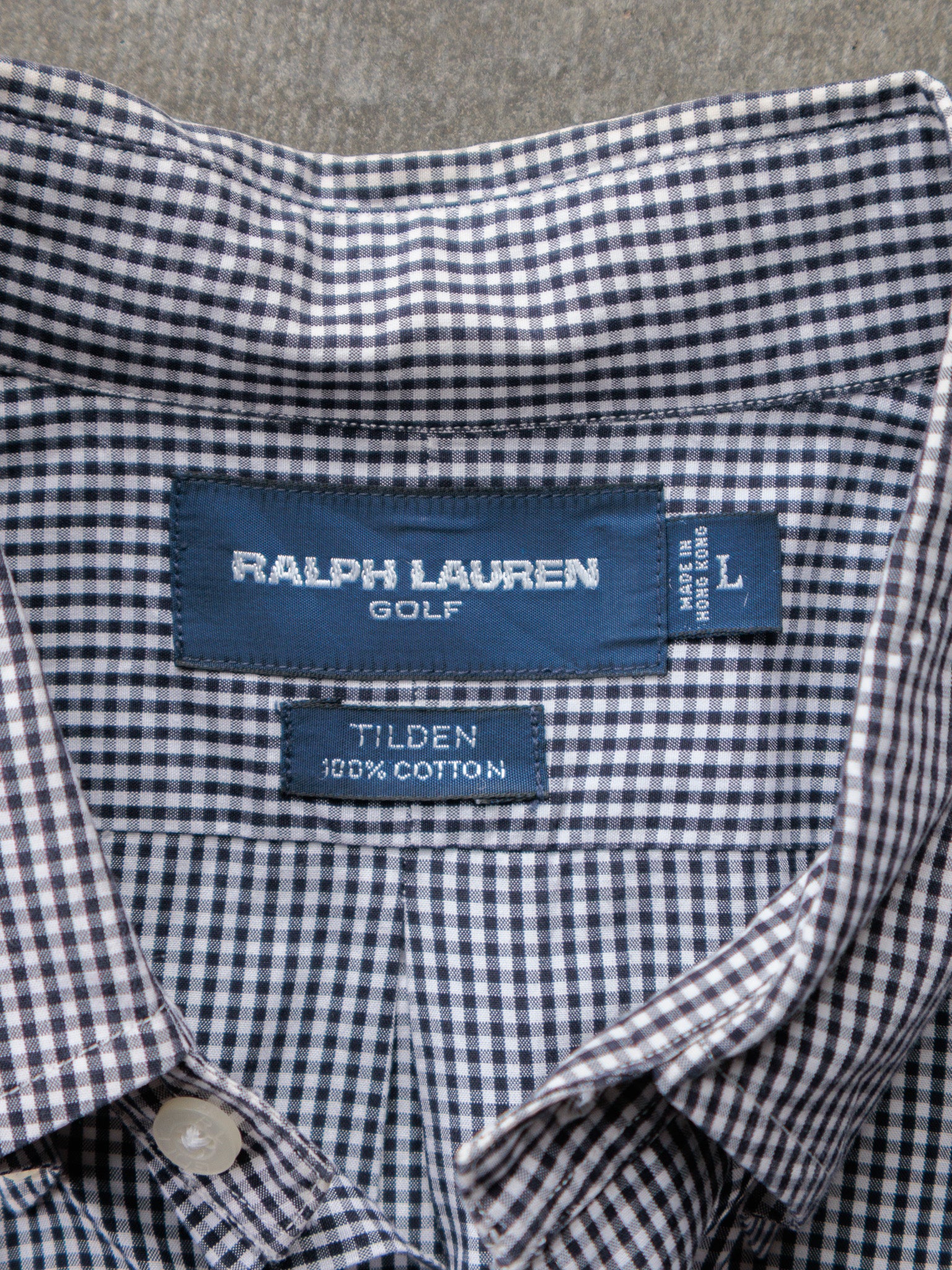 Vintage Navy Gingham Ralph Lauren Golf Shirt (L)