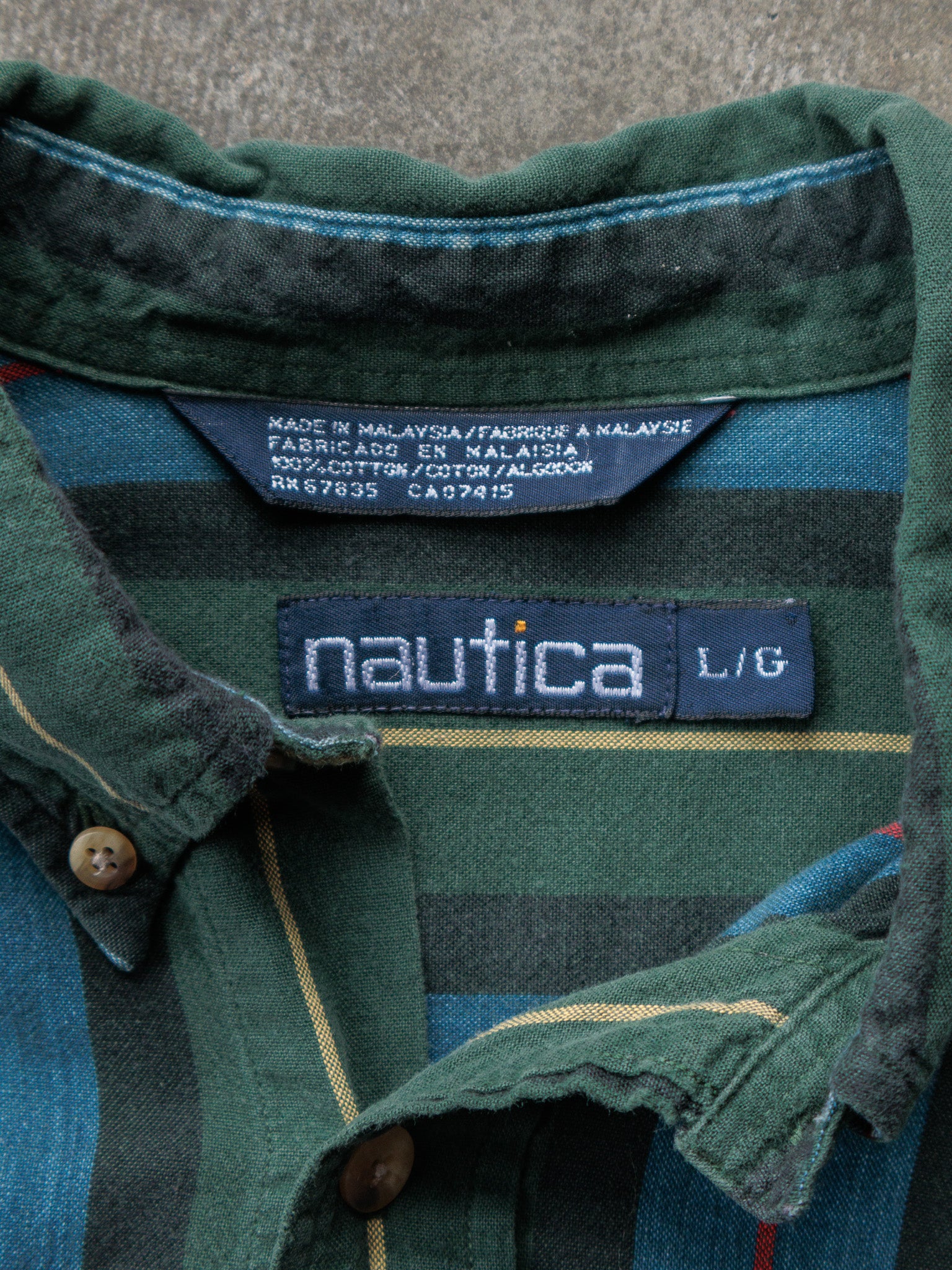 Vintage 90s Green Striped Nautica Shirt (L)