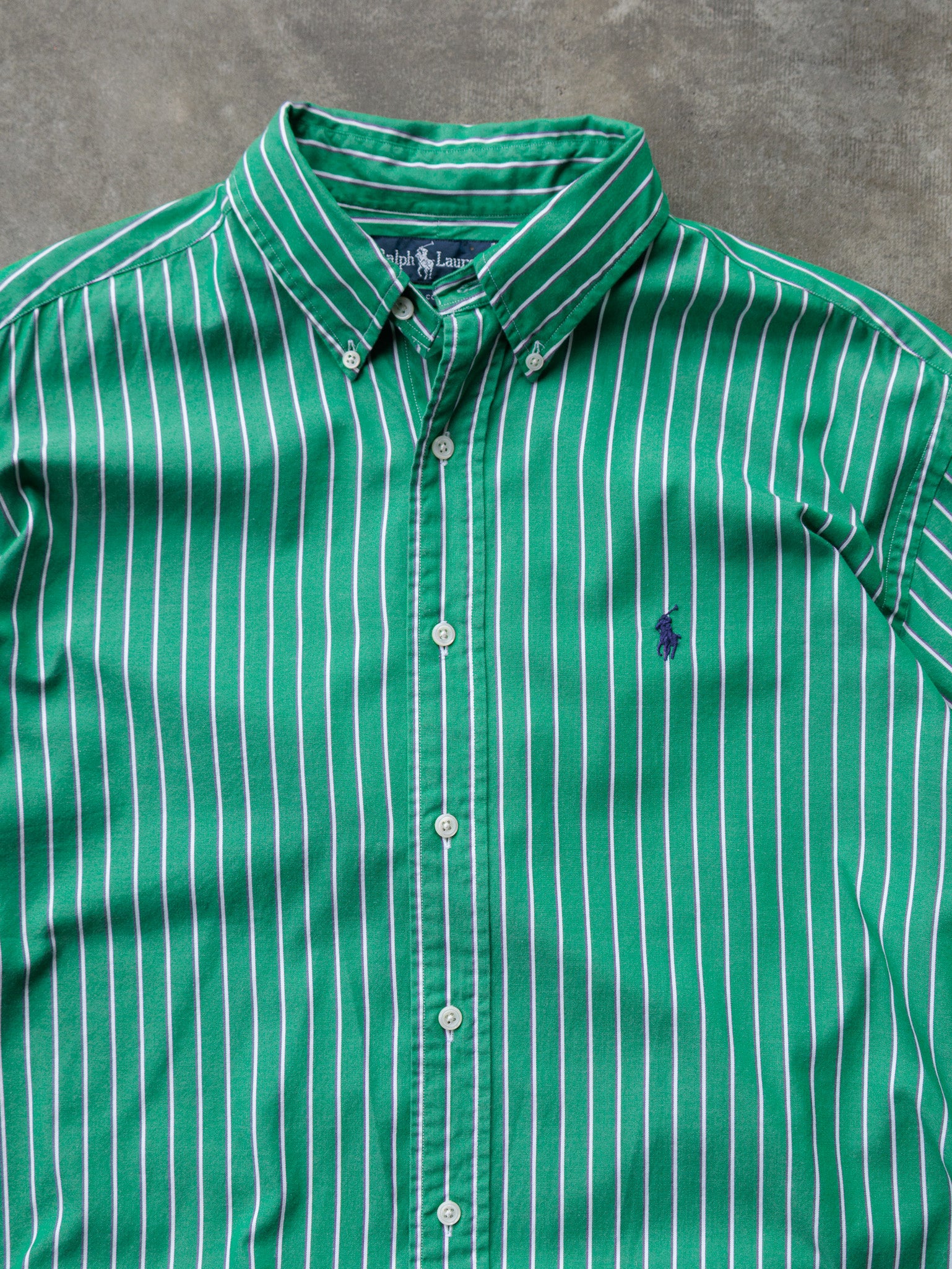 Vintage 00s Green Striped Ralph Lauren Shirt (L)
