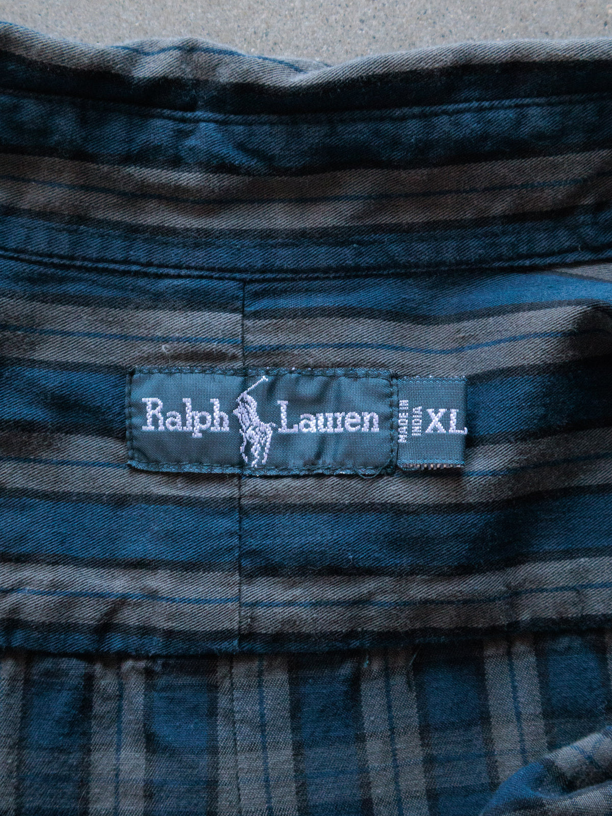 Vintage 00s Navy Striped Ralph Lauren Flannel Shirt (XL)