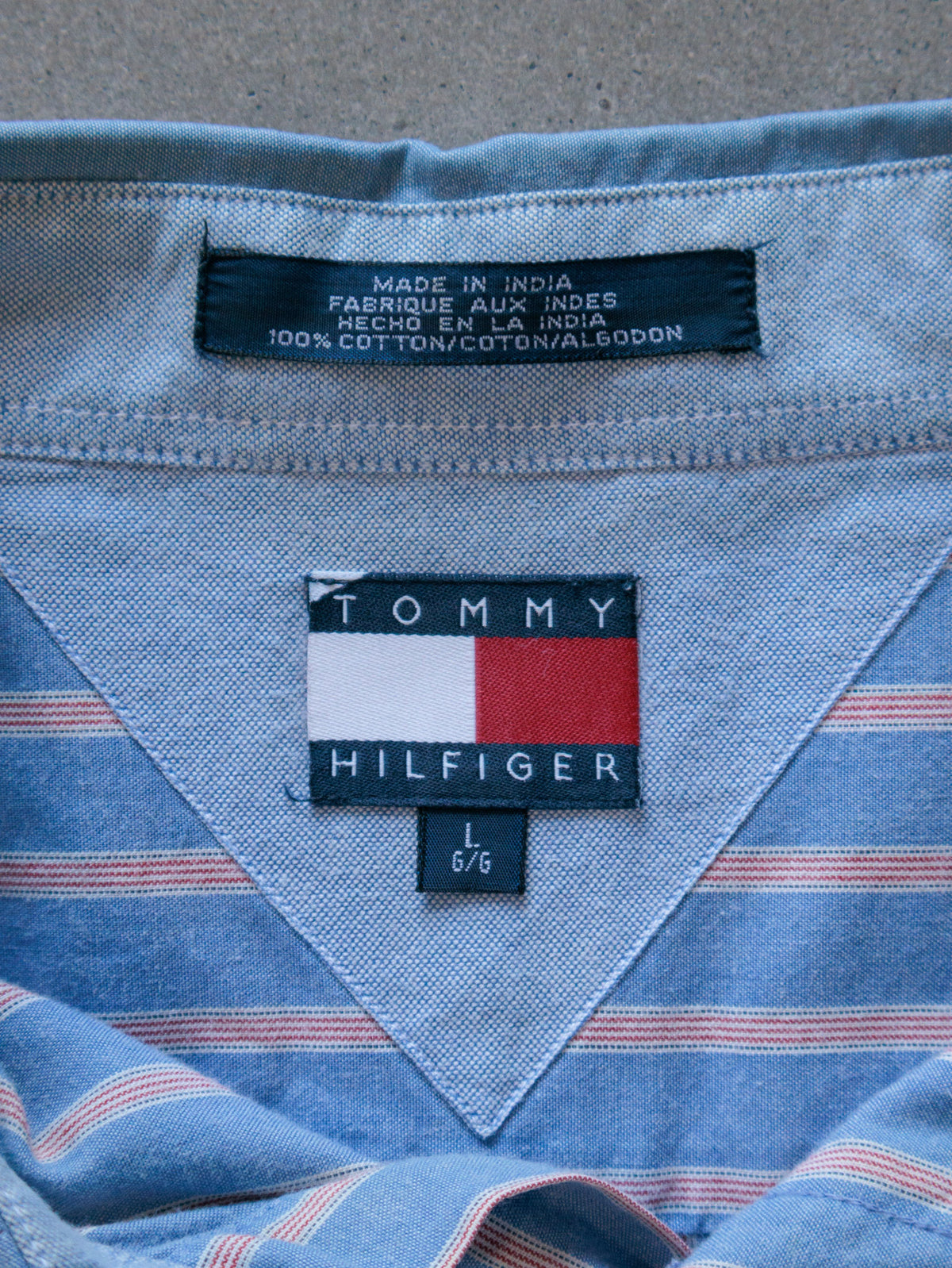 Vintage Blue Striped Tommy Hilfiger Shirt (L)