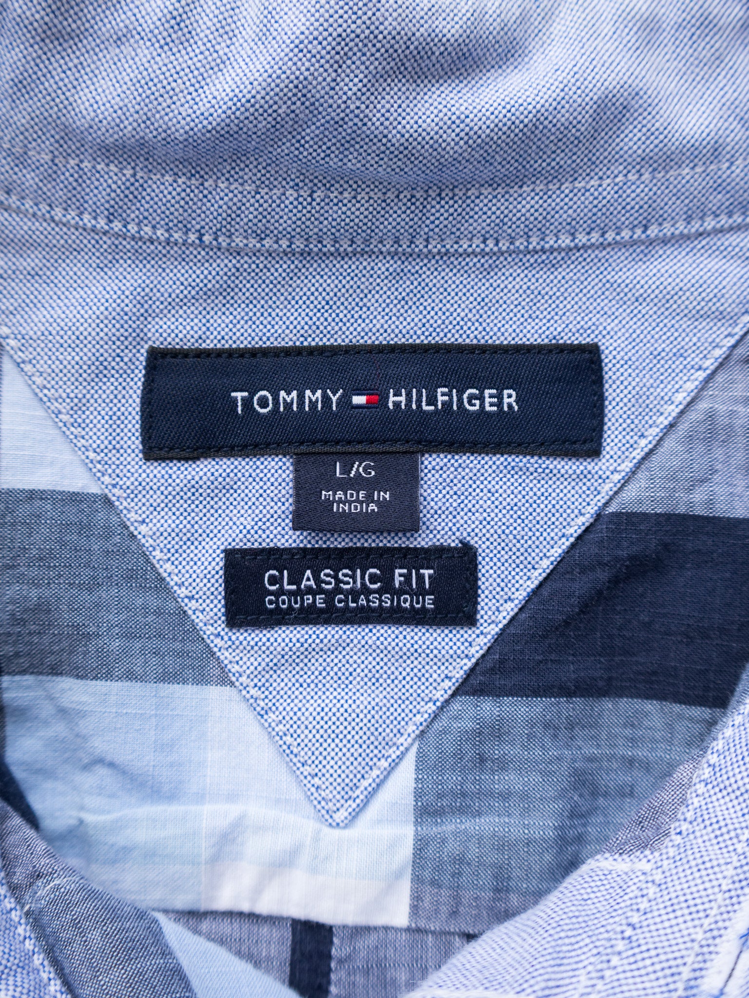 Vintage Blue Tommy Hilfiger Plaid Short Sleeve Shirt (L)