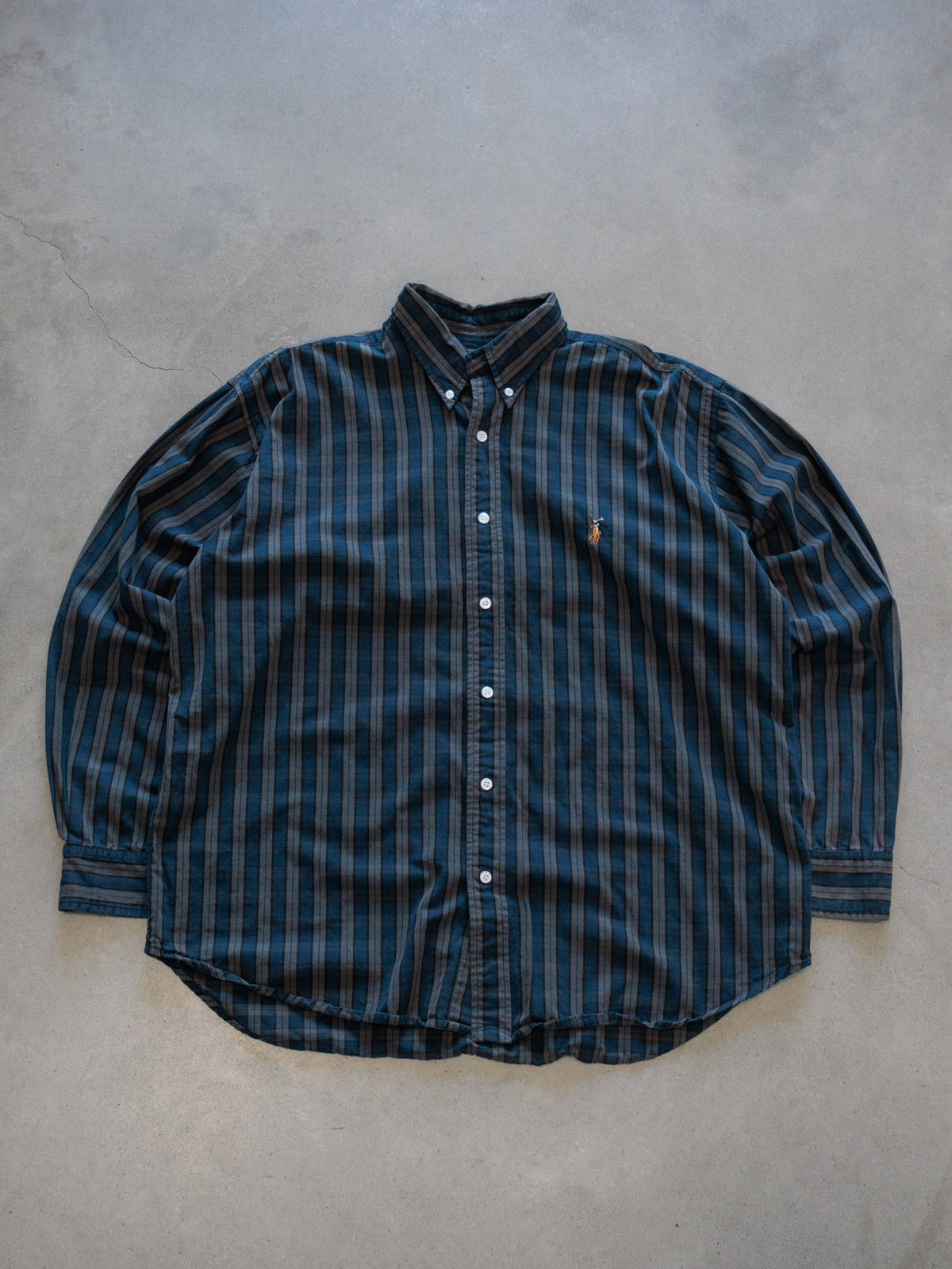 Vintage 00s Navy Striped Ralph Lauren Flannel Shirt (XL)