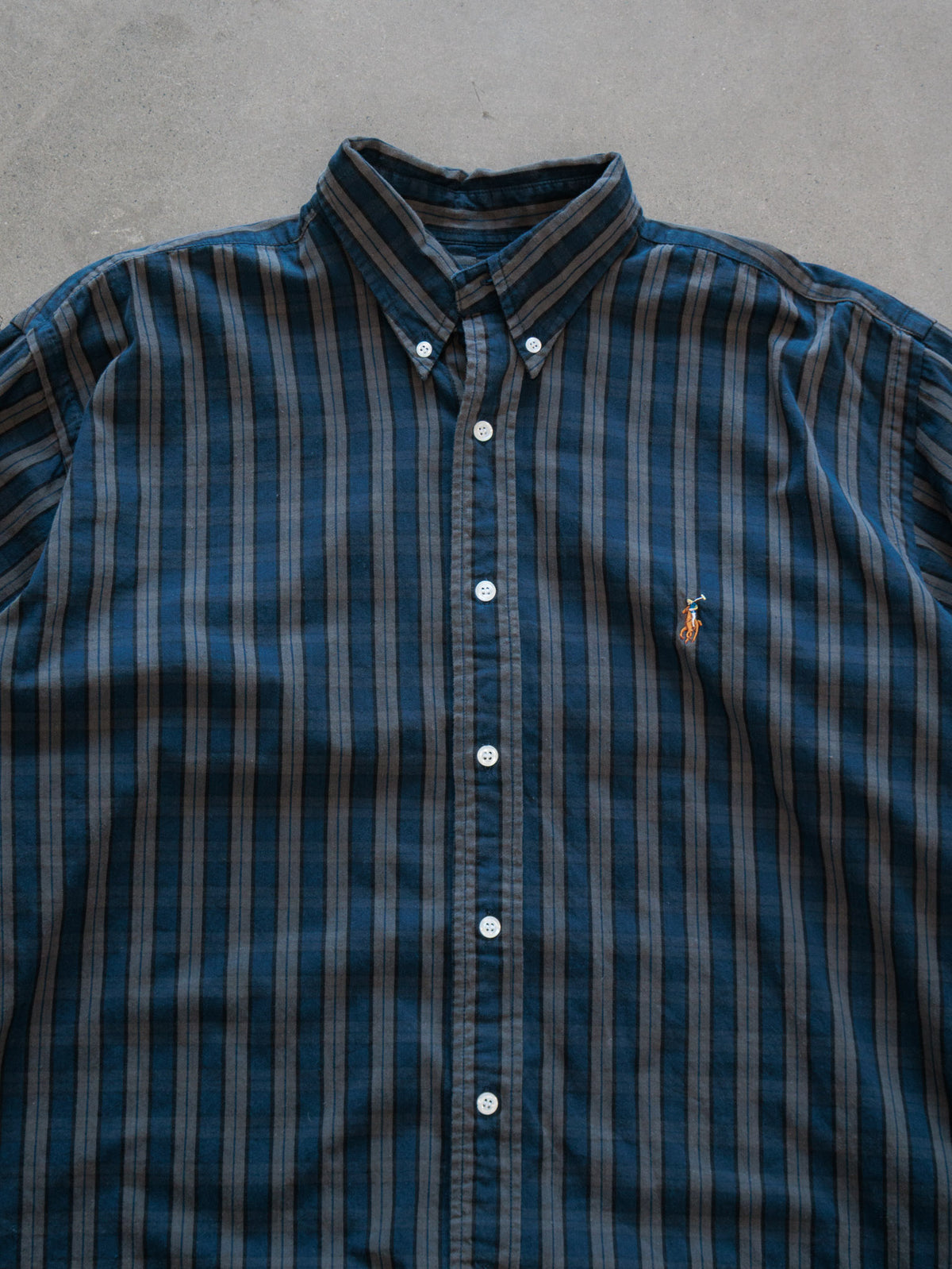 Vintage 00s Navy Striped Ralph Lauren Flannel Shirt (XL)