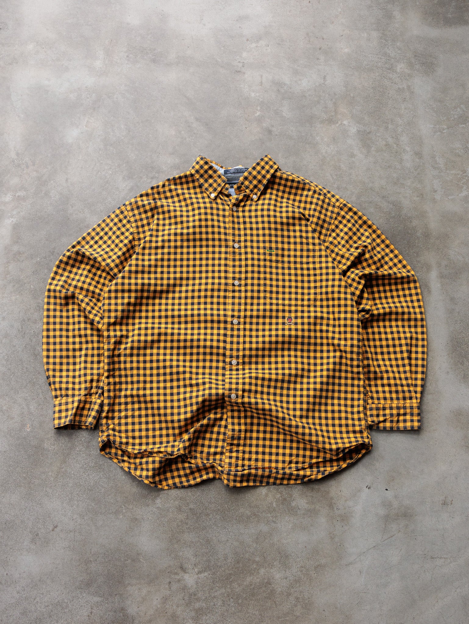 Vintage 90s Yellow Gingham Tommy Hilfiger Shirt (L)