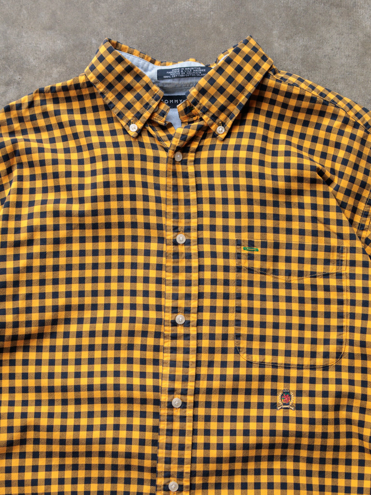 Vintage 90s Yellow Gingham Tommy Hilfiger Shirt (L)
